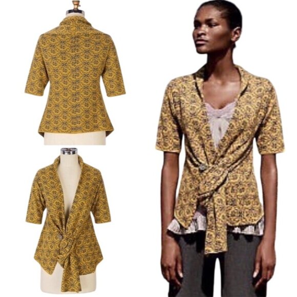 Anthropologie  Moth Women’s Medium 100% Wool Jacquard "Scarf Tied Cardigan" - Picture 1 of 11